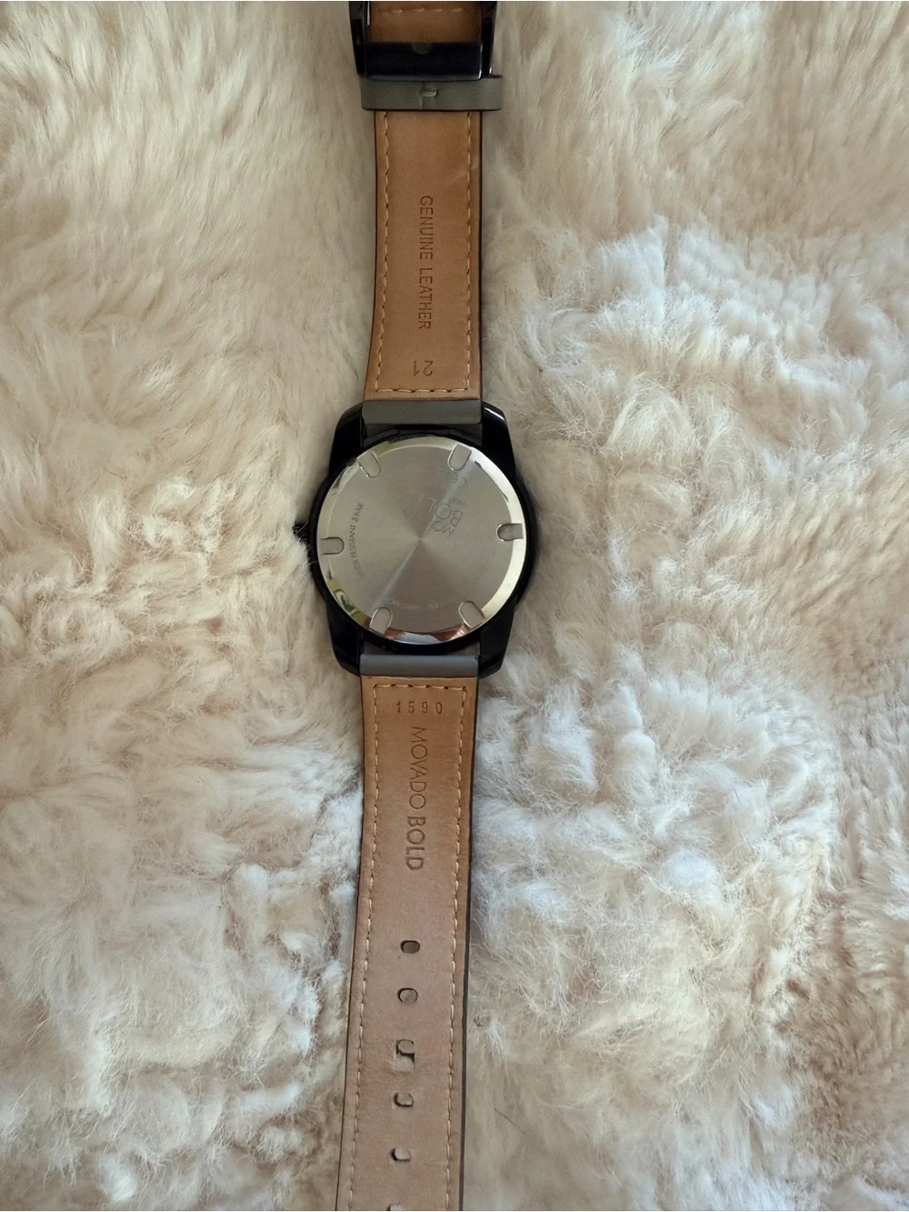 Movado BOLD Men's Black Dial Watch with Grey Leather Strap